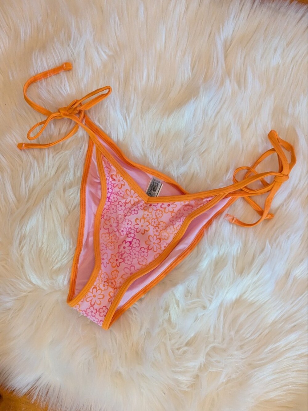 Frankies Bikinis Pink And Orange Floral String Bikini Bottom